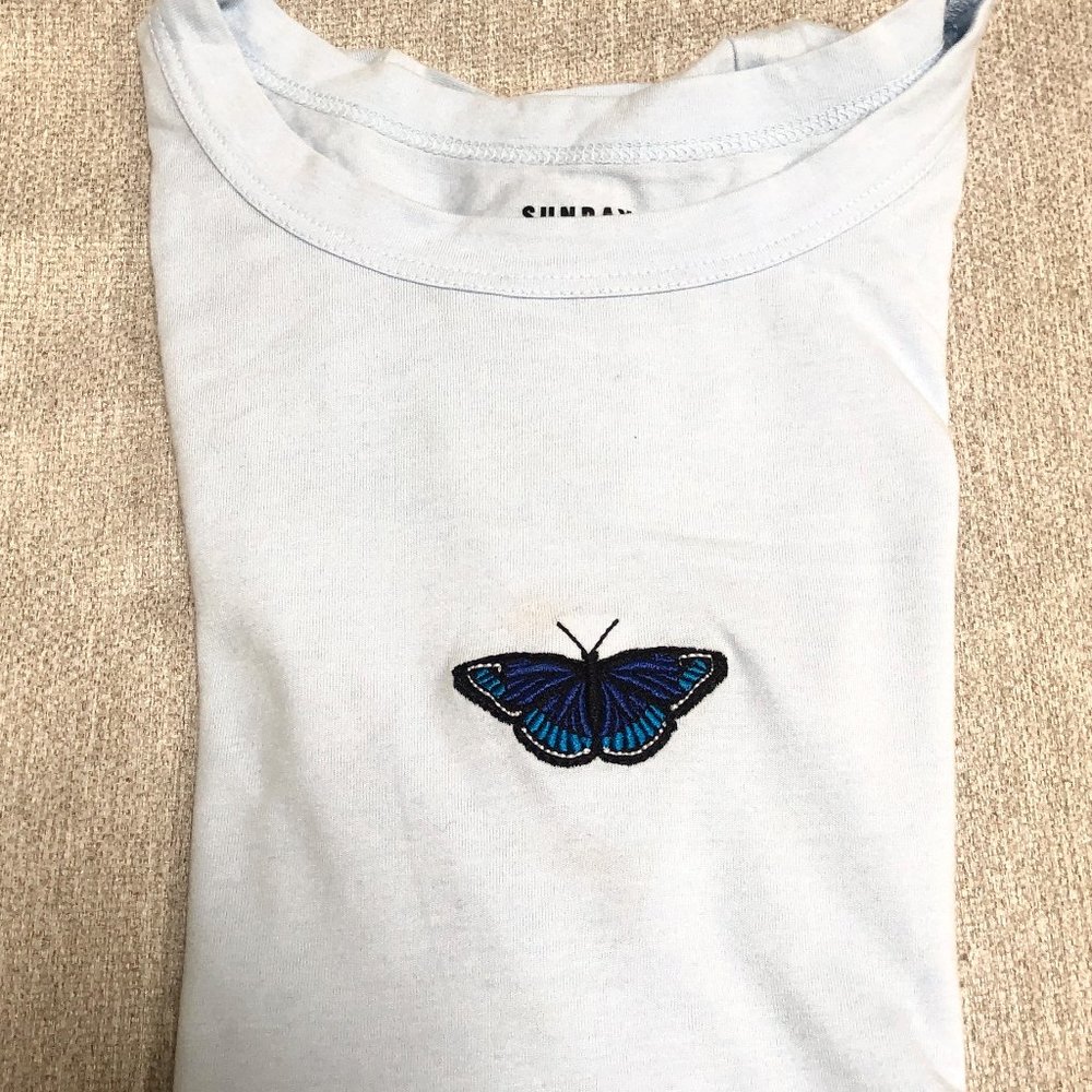 Aritzia Sunday Best Embroidered Butterfly Top